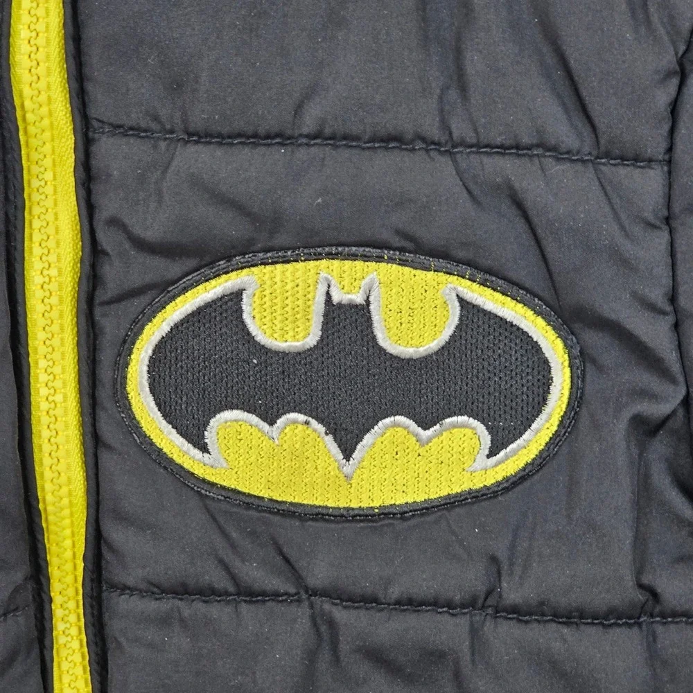 Batman The Dark Knight Boys Puffer Jacket Black Yellow‎ Hooded Size 6/7 Small